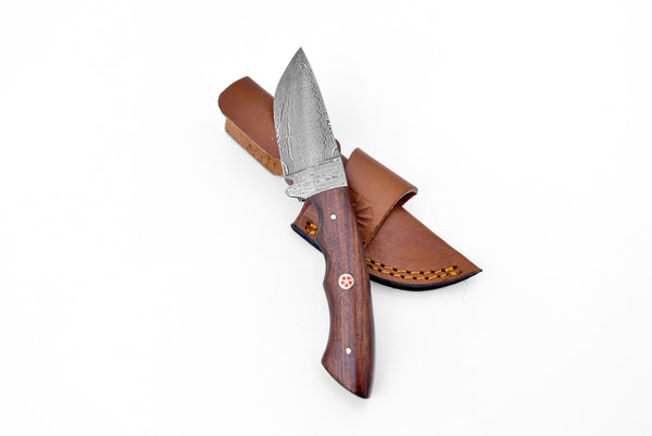 Hand forged knife, Damascus knife, Drop- Style blade, Black Walnut Scales Hunting knife by Titan Td-181