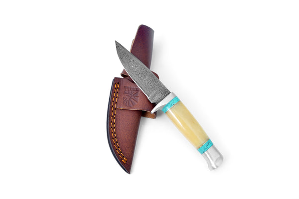 DAMASCUS KNIFE/ TITAN/ CAMP/ HUNTING KNIFE / BONE HANDLE  TK-111