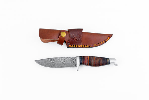 DAMASCUS KNIFE/ Titan/ Camp/ Hunting Knife / Leather Handle  TK-101