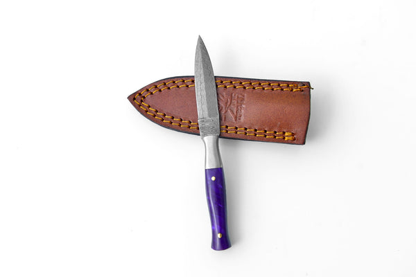 Damascus Steel Boot Utility Knife Titan - Amethyst Fang - TK-087P