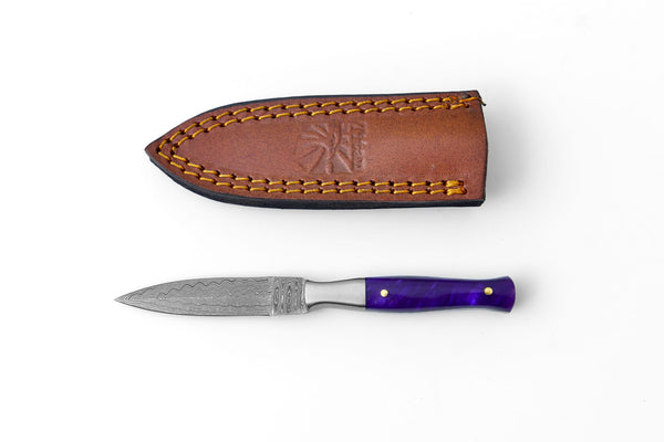 Damascus Steel Boot Utility Knife Titan - Amethyst Fang - TK-087P