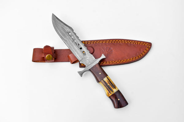 Damascus Sawback Bowie Knife