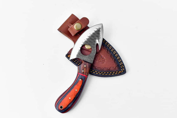 Handcrafted Gut Hook Skinner Knife with Exotic Wood Handle & Leather Sheath