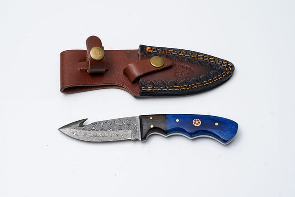 Damascus Skinning gut hook, Hunting Knife by Titan TD-176