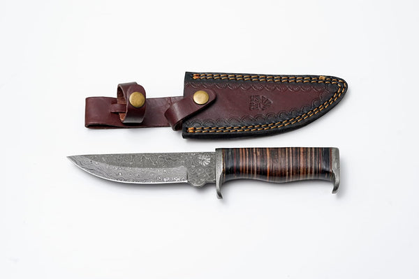 DAMASCUS KNIFE/ Titan/ Camp/ Hunting Knife / Leather Handle TD-290