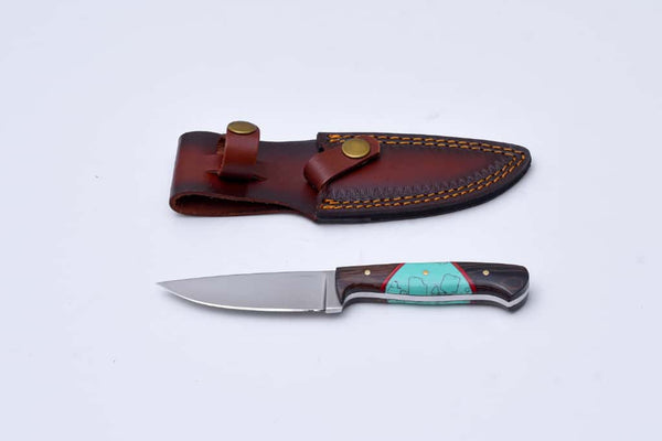 Custom Handmade Pairing Knife with Leather Sheath