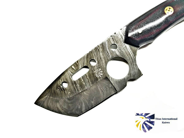Damascus Steel Clever Style Tanto Blade by Titan Td-175/ Tactical / Micarta (Dark Red Blend) Handle
