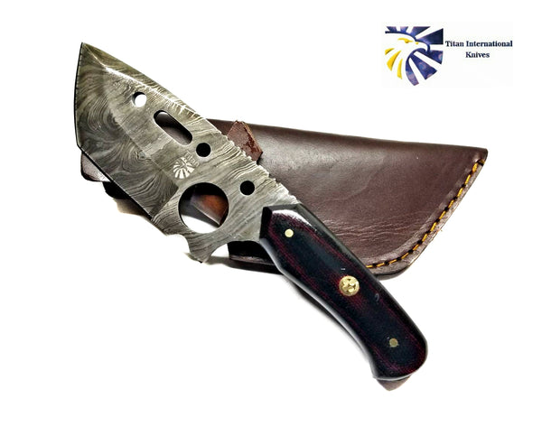 Damascus Steel Clever Style Tanto Blade by Titan Td-175/ Tactical / Micarta (Dark Red Blend) Handle