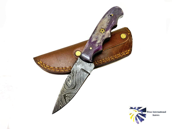 Everday Carry Damasucs Drop Point blade Purple Sting TD-229