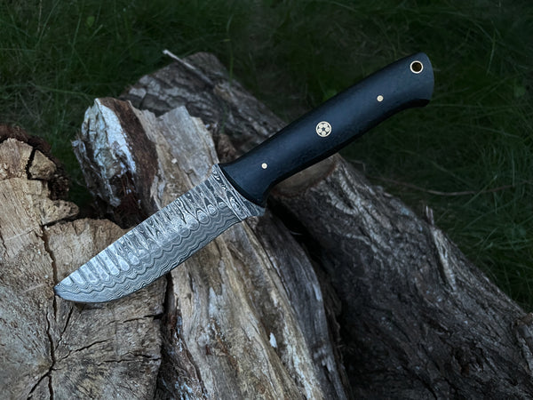 Custom Handmade Forged Damascus Steel Brush-craft blade with C-Fiber Scales TK-012