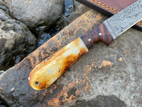 Bonning and flaying knife with High Carbon Ladder Damascus TK-034