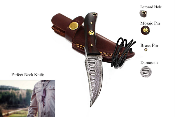 Damascus Steel Skinner Knife, Rosewood Grip BY TITAN TD-178