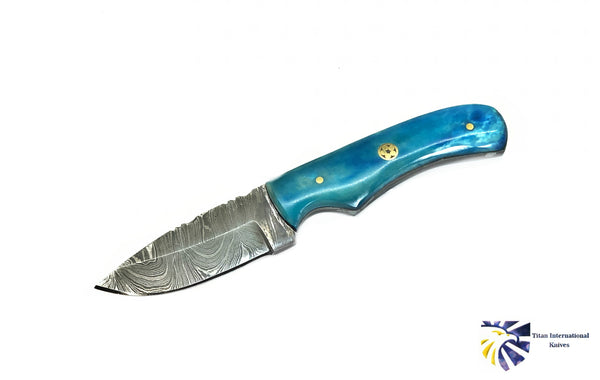 4'' Drop Point Damascus Kitchen Knife handmade by Titan International Dyed Bone Handle TD-232