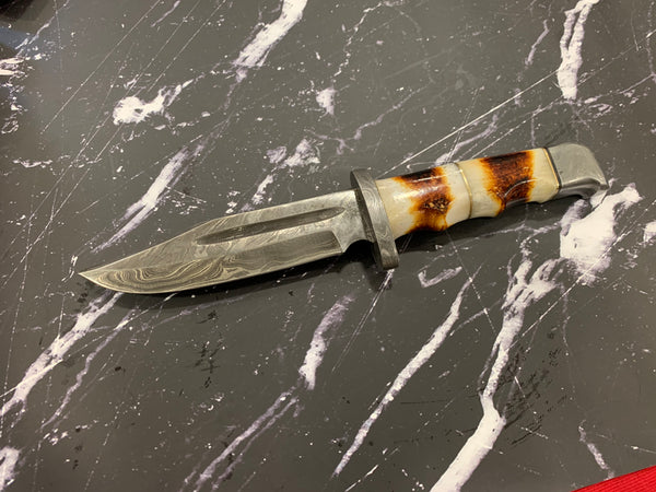 Damascus Hunting Knife Full Tang with Damascus Hilt Custom Titan Hunter TD-216