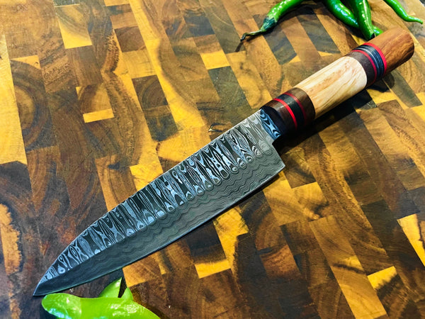 4-Piece Damascus & Wood Grip Knife Set / With Leather carry Bag