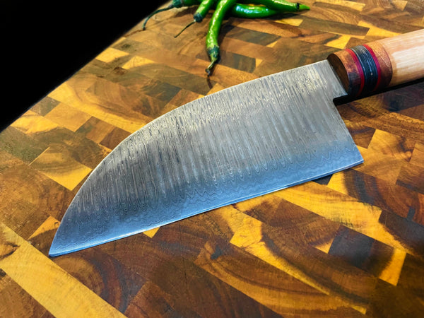 4-Piece Damascus & Wood Grip Knife Set / With Leather carry Bag