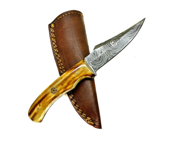 Burnt Bone Handle Titan International Knives Damascus Steel Skinning TD-215