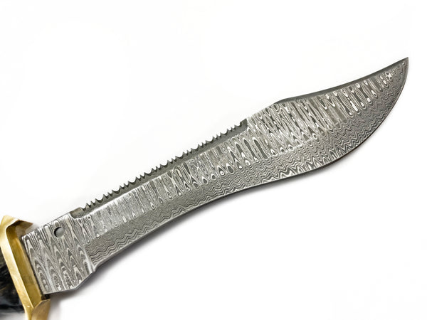 CA Jungle bowie 15"INCH CUSTOM HANDMADE FORGED DAMASCUS HUNTING BOWIE KNIFE FIXED BLADE DYED BONE HANDLE W/LEATHER SHEATH FULL TANG TITAN