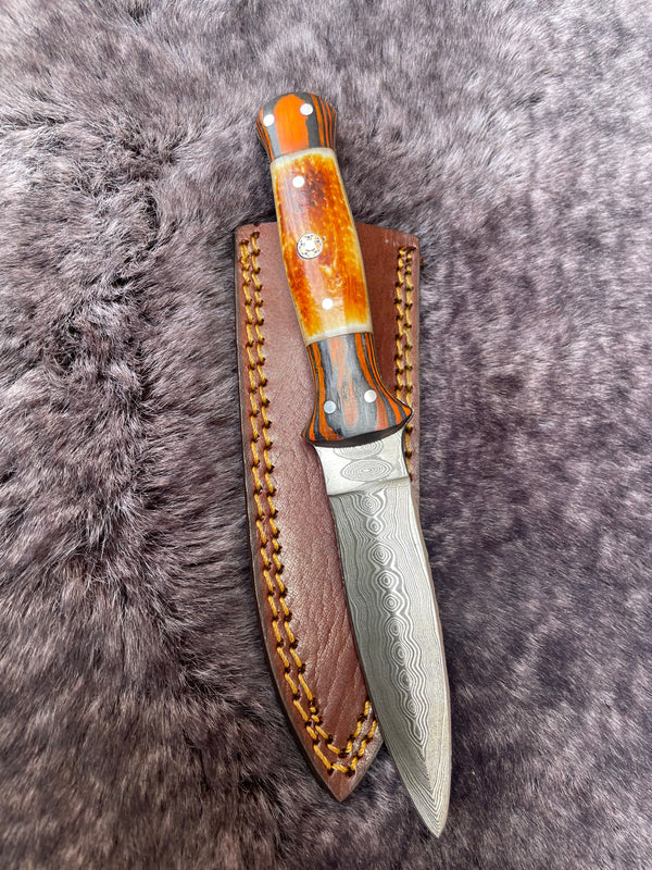 Arrival TD-317 Burnt Bone Damascus Boot Style Blade