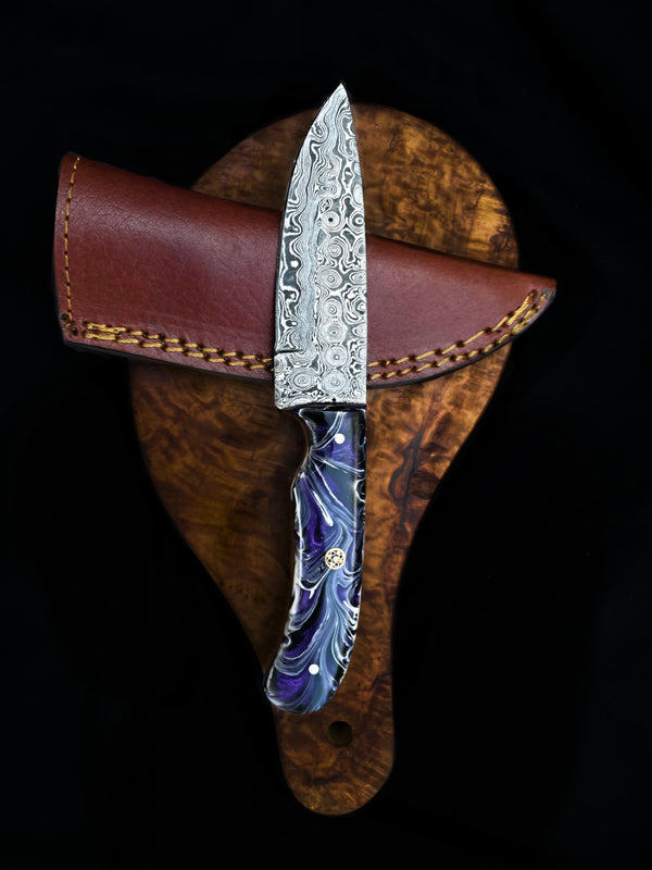 Damascus Steel EDC Knife by Titan TD-702 Midnight Prism