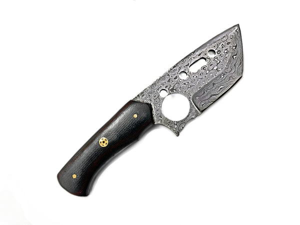 Damascus Steel Clever Style Tanto Blade by Titan Td-175/ Tactical / Micarta (Dark Red Blend) Handle