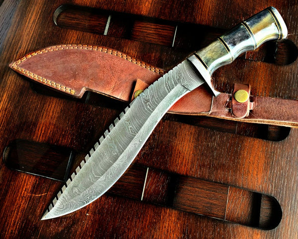 Damascus Kukri Blade Handmade by Titan High Carbon Damascus Steel Knife Custom Bone handle