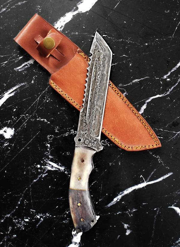 Damascus Titan Gator- Damascus Steel / Tanto blade with serrated back/ Tactical Blade/ Outdoor companion ( Limited )