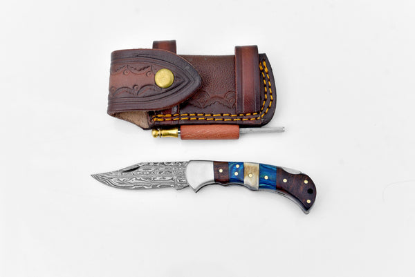 Damascus steel pocket knife Limited Run TF-071