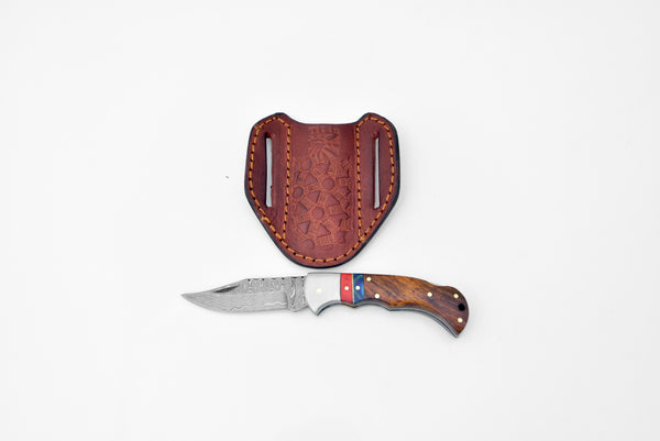 Damascus steel pocket knife Limited Run Walnut Wood and Diamond Wood TF-051