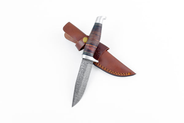 DAMASCUS KNIFE/ Titan/ Camp/ Hunting Knife / Leather Handel  TK-101