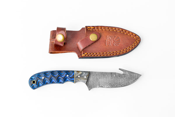 Damascus Steel Hunting Gut-hook & Skinning Knife TK-112