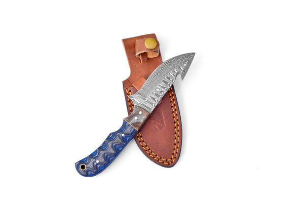 Damascus Steel Hunting Gut-hook & Skinning Knife TK-112