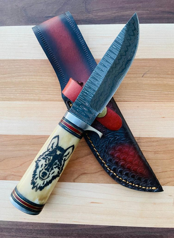 Wilderness Howl Damascus Steel Knife by Titan TK-085