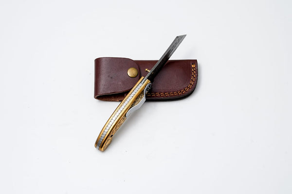 B. Titan Golden Eagle Pocket Knife - Raindrop Damascus folding blade/ EDC/ Hand engraved