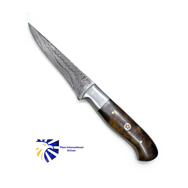 Damascus Steel Steak Knife Dyed Bone Grip TK-020