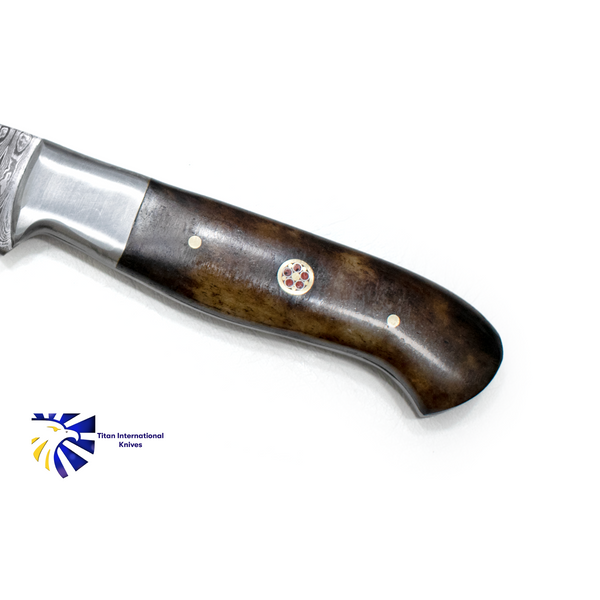 Damascus Steel Steak Knife Dyed Bone Grip TK-020