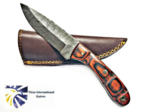 HAND FORGED KNIFE, DAMASCUS KNIFE, DROP- STYLE BLADE, Rosewood SCALES HUNTING KNIFE BY TITAN TD-180