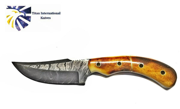 Damascus Knife Burnt Bone Handle TD-173