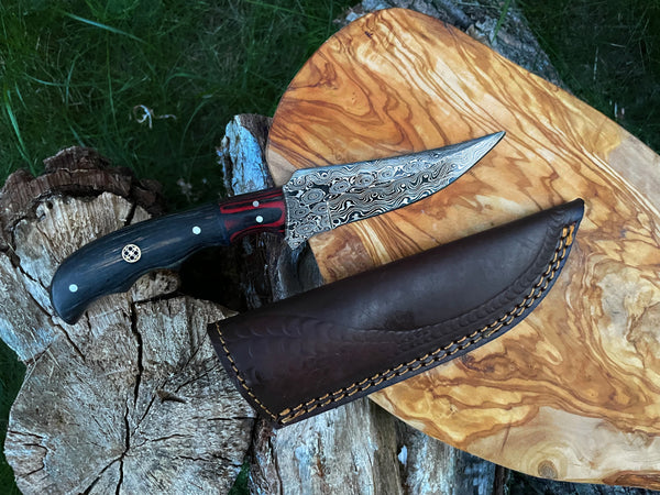CUSTOM HANDMADE FORGED DAMASCUS STEEL Hunting Knife BLADE WITH Diamond Wood SCALES TK-013