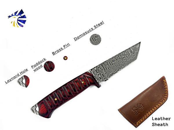 A 2. Titan Diver - Damascus steel/ Tanto point/ EDC / Tactical blade/ cherry wood TD-275