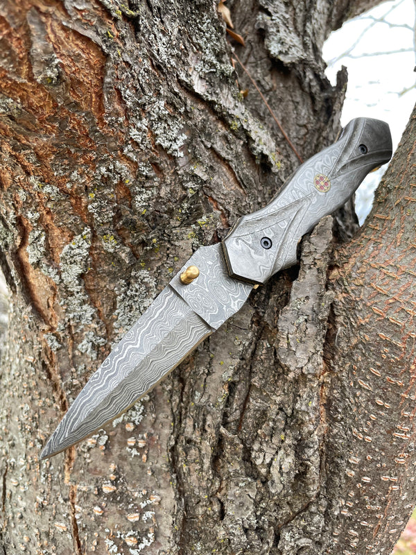 Full Damascus Steel Folding Knife TK-040