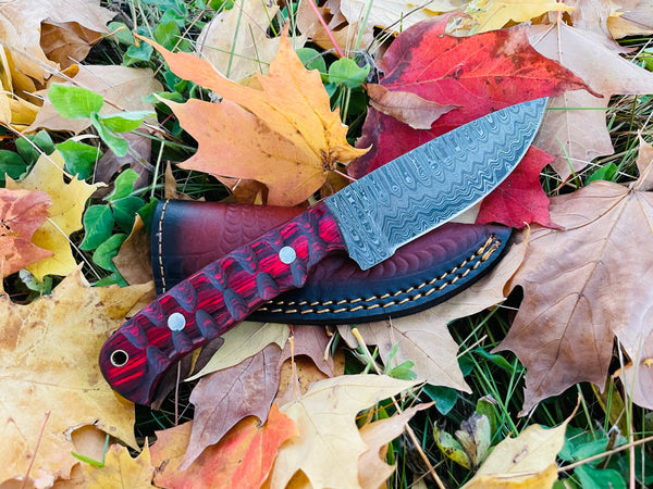 Hand forged knife, Damascus knife, Drop- Style blade, Blood Diamond Wood Scales Hunting knife by Titan TK-045