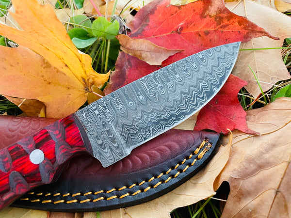Hand forged knife, Damascus knife, Drop- Style blade, Blood Diamond Wood Scales Hunting knife by Titan TK-045