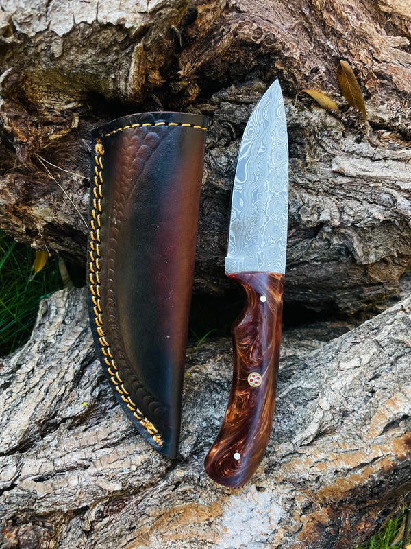 Hand forged knife, Damascus knife, Drop- Style blade, Acrylic Scales Hunting knife by Titan TK-053