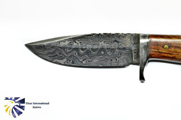 DAMASCUS KNIFE/ Titan/ Camp/ Hunting Knife / Rose Wood Handel TD-174