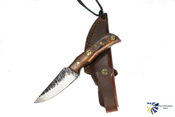 E3 Carbon 1080 neck knife with forged scales, MINI /ROSEWOOD GRIP BY TITAN TC-003