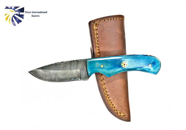 4'' Drop Point Damascus Kitchen Knife handmade by Titan International Dyed Bone Handle TD-232