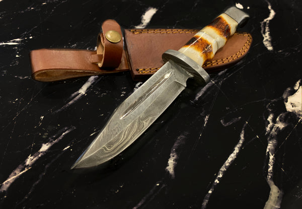 Damascus Hunting Knife Full Tang with Damascus Hilt Custom Titan Hunter TD-216