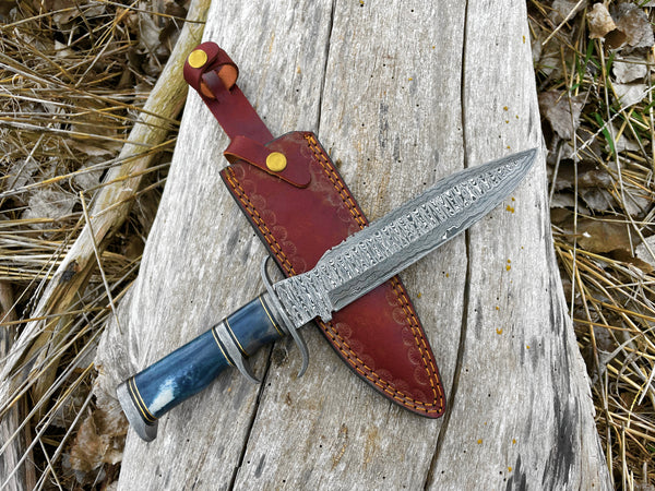 Arrival (new) Damascus Steel Dyed Bone Bowie