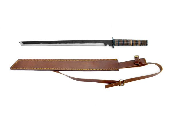 Short Sword High Carbon Stacked Leather